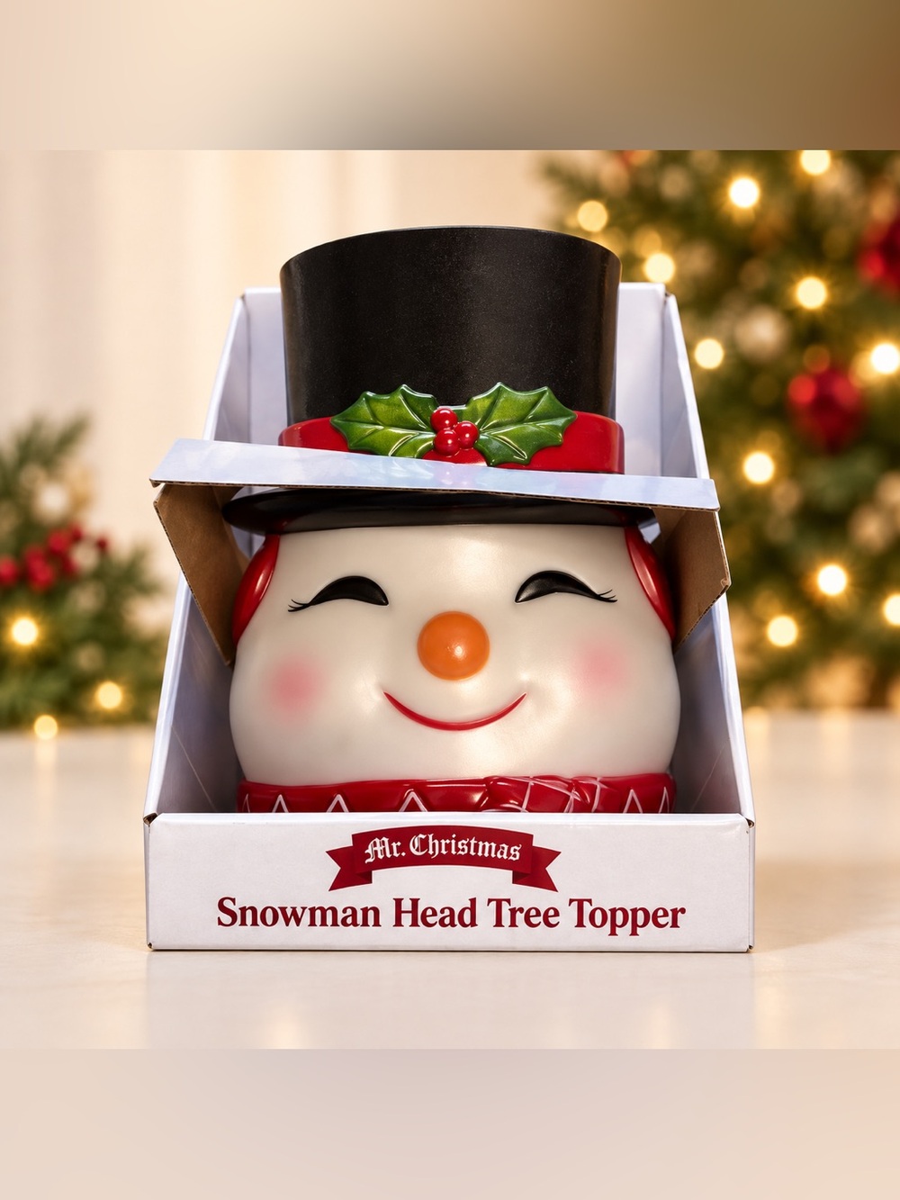 NIB Mr. Christmas Lighted Snowman Head Tree Topper